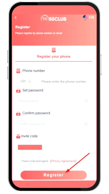 Click on the register button